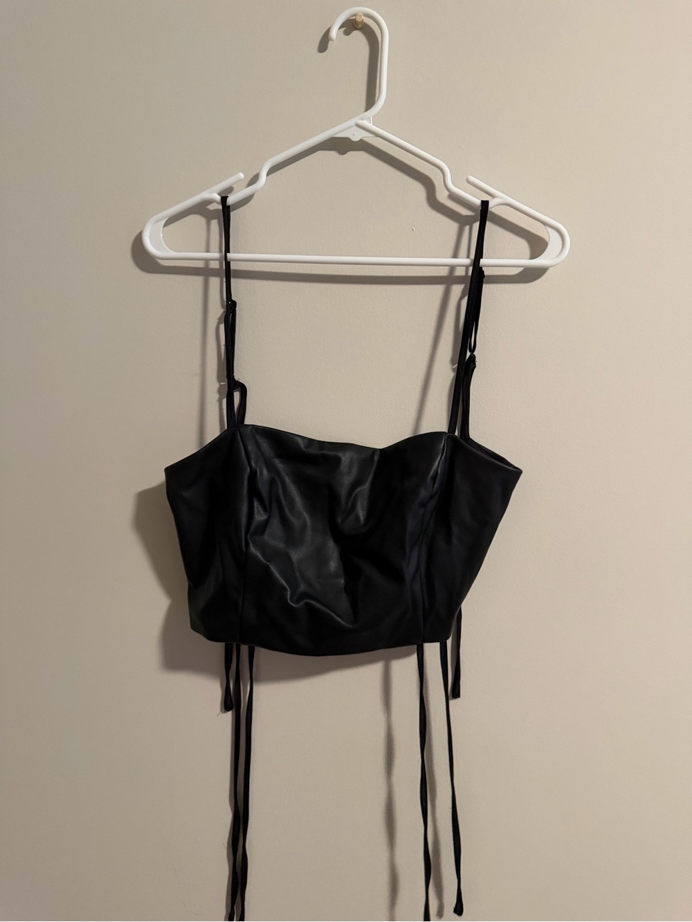 Black faux leather crop top